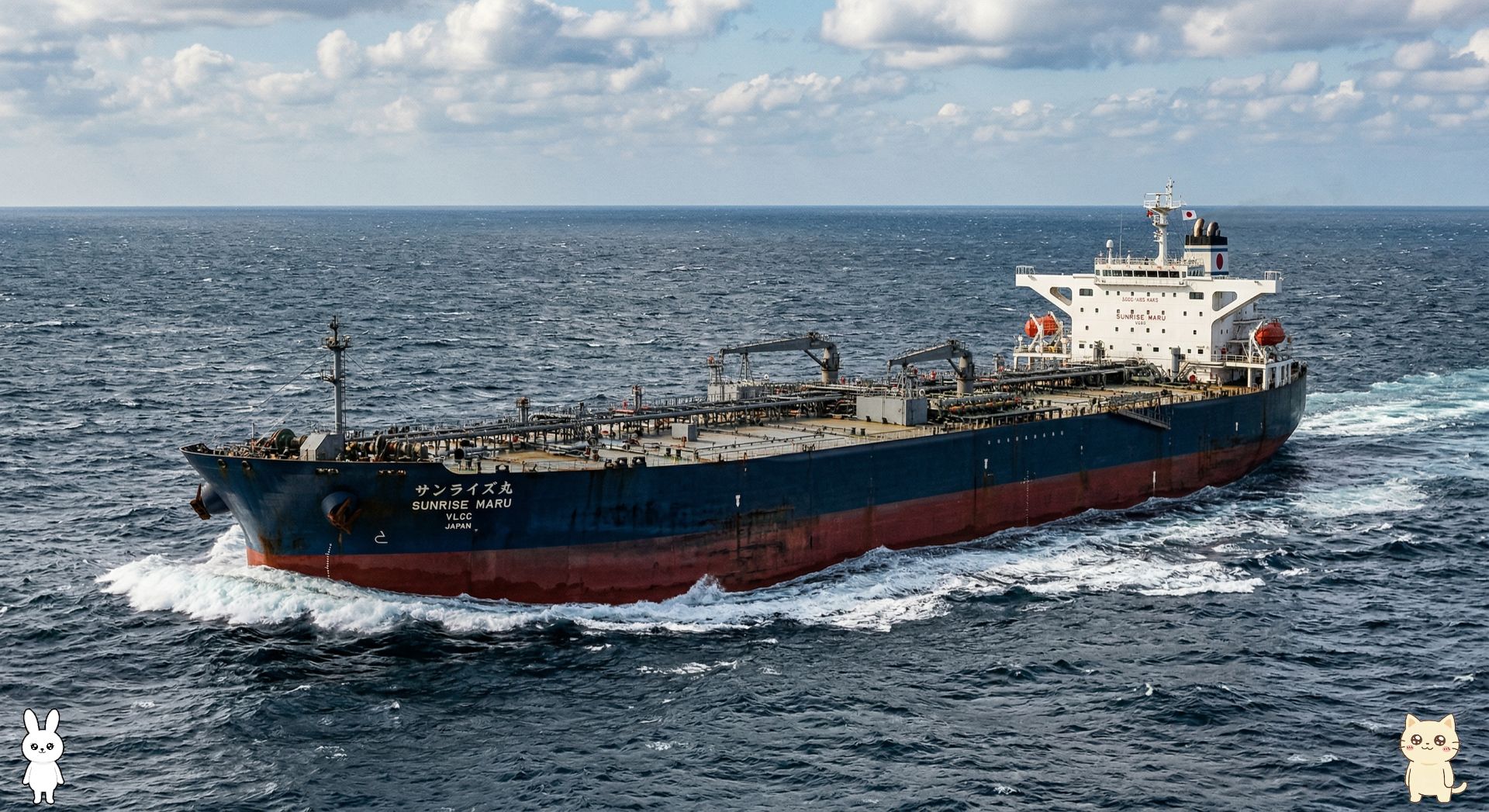 [中東から日本へ向けて大海原を航行する、巨大な「VLCC（超大型原油タンカー）]