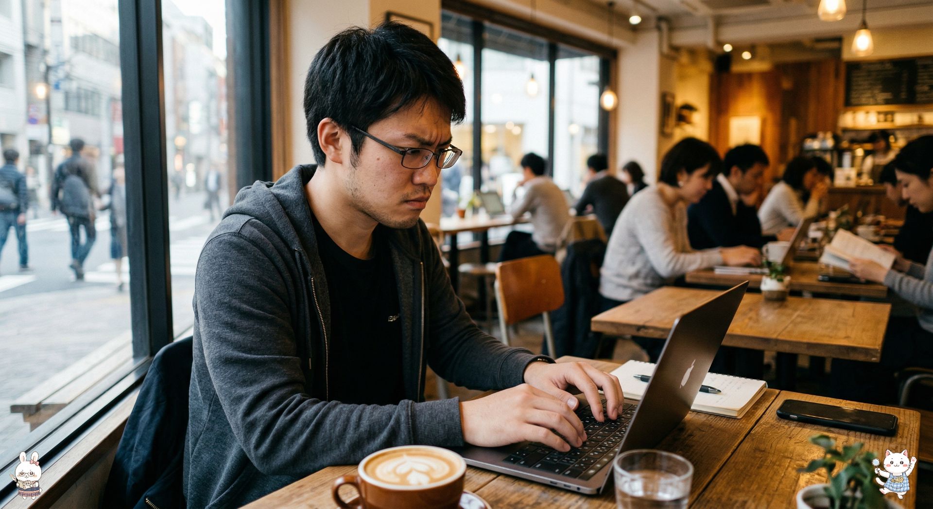 真剣な表情でキーボードを打ち込んでいる若いエンジニア